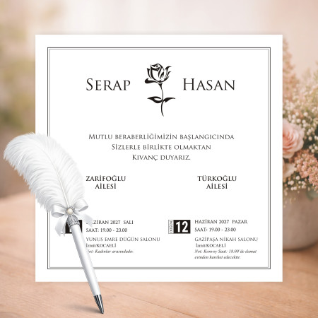 Ekonomik Şık Çiçekli Kare Davetiye Modeli